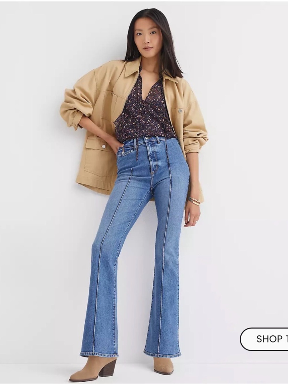 NWT Loft Pintucked High Rise Slim Flare Jeans in Medium Stone Wash